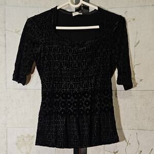 Meadow Rue Black Blouse with Fitted Silhouette and Smocked Details